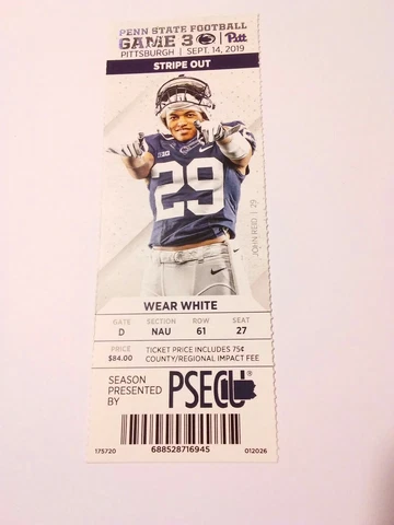 2019 Penn State Nittany Lions vs Pittsburgh Pitt Panthers Football Ticket Stub Cover
