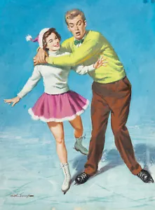 Arthur Sarnoff - Ice Skating Fun Couple (1953) Signed - 17" x 22" Fine Art Print - Picture 1 of 1