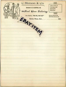 1900 C SIMON Letterhead SANTA ROSA CALIFERIA sastre ropa CLAYPOOL Mendocino - Imagen 1 de 1