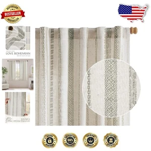 Durable 63-Inch Bohemian Linen Blend Curtains - Machine Washable for Convenience - Picture 1 of 11