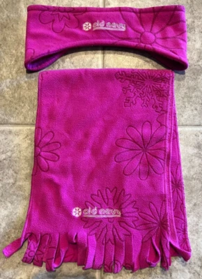 Bufanda y diadema de vellón rosa azul marino antiguo para niñas nuevas sin etiquetas Foto 1 de 4