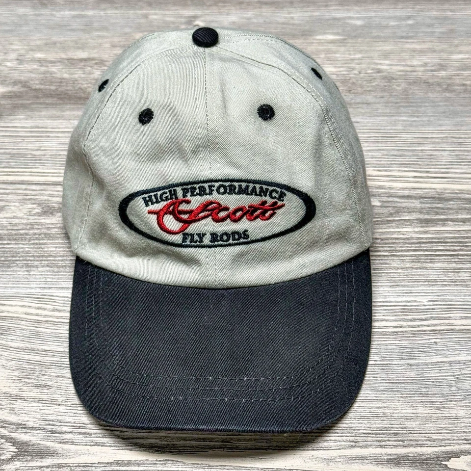 Boné vintage Scott Fly Rods chapéu Ouray roupa esportiva bege pai chapéu alça traseira - Imagem 1 de 4