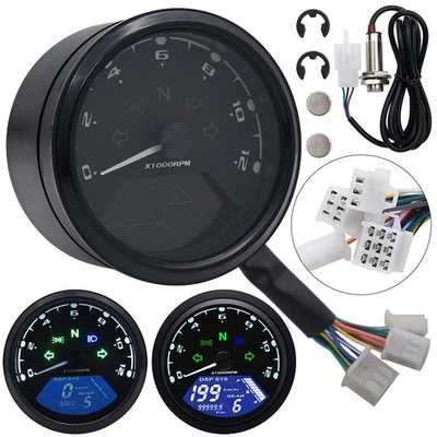 Universal LCD Digital Gauge Motorcycle Speedometer Tachometer Odometer MPH KM/H Foto 1 de 4