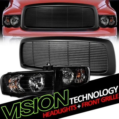 Faros negros para 02-05 Ram señal de estacionamiento NB + rejilla de parachoques horizontal mate Foto 1 de 2