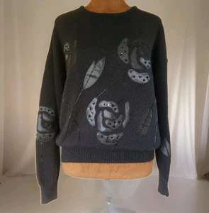 Vintage 80er Pullover Gr. M Damen Perlen Schwarz Rose Fuzzy Rouge Strick - Bild 1 von 7