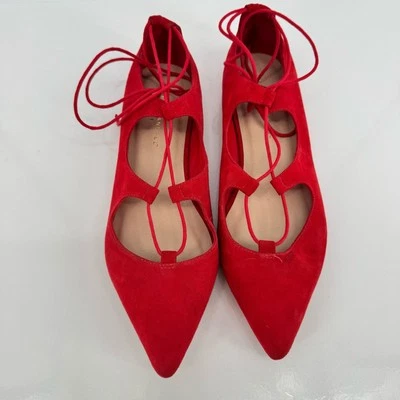 Loeffer Randall Ambra мак красный замшевый балет заостренные туфли на плоской подошве размер 9,5B минималистский - Изображение 1 из 4