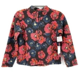 Treasure & Bond Girls Print Fleece Pullover In Black Navy Bold Floral L(10/12) - Picture 1 of 5