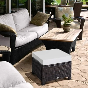 Hand Woven PE Rattan Wicker Ottoman Footrest, Removable Cushion, Dark Brown - Picture 1 of 11