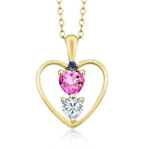 18K Yellow Gold Plated Silver Pink Mystic Topaz White Moissanite and Created - Picture 1 of 4