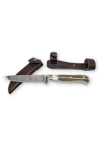 Hirschfänger Trachtenmesser Jagdnicker Hirschhorngriff Chromsstahl Lederscheide - Bild 1 von 5