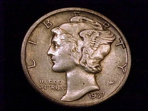 Moneda de diez centavos Mercury 1937-D, grado muy fino. - Imagen 1 de 2