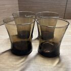 4 Vintage Smoky Brown Hourglass Drinking Glasses Retro  rocks low Ball Barware