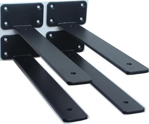 11-Inch Matte Black Industrial Metal Shelf Brackets – 4 Pack for Easy Install - Picture 1 of 7