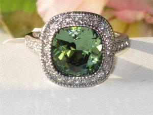 Ladies green zircon ring cushion cut dress cz stainless steel cz accents 1317 - Picture 1 of 13