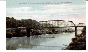 POSTCARD RAILROAD C. & O. RAILROAD STATION BRIDGE CHARLESTON WEST VIRGINIA - Picture 1 of 2