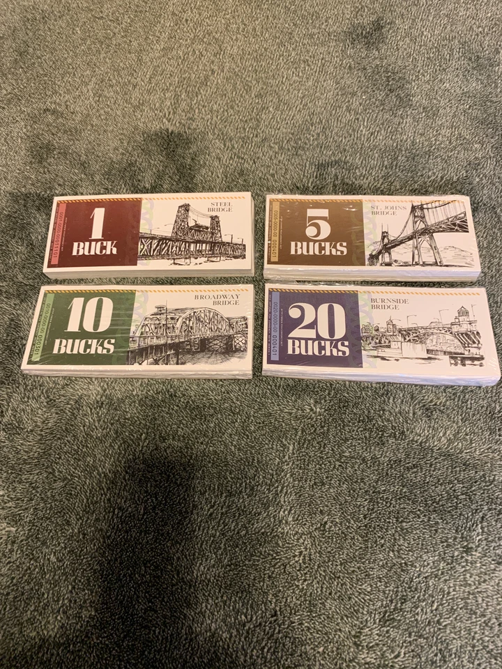 Портленд, или. Валюта PDX Бриджтаун баксы 2012 100 примечаний пакеты $1, $5, $10, $20 - Изображение 1 из 1