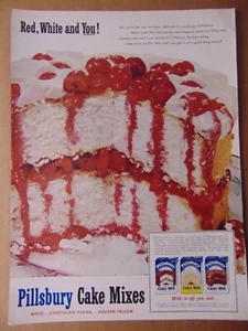 1953 PILLSBURY CAKE MIXES RED WHITE and YOU! vintage art print ad - Picture 1 of 1