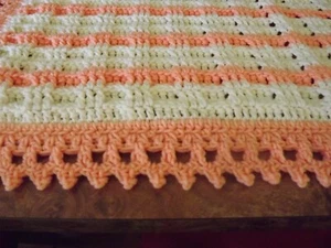 Handmade NEW crochet waffle baby blanket Peach & Cream Afghan Shawl lap throw - Picture 1 of 3