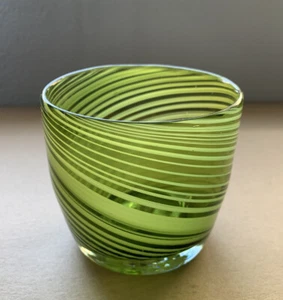 Contemporary Opalescent Swirled Green Glass Tumbler Cup Glass/Candle Holder - Picture 1 of 11