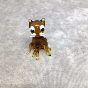 Vintage Miniatur Glas Bernstein Farbe Kätzchen Katze Schnurrhaare Augen 1,5 Zoll groß - Bild 1 von 8