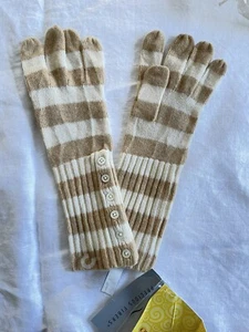 NEW QVC Precious Fibers 100% Cashmere Gloves 3/4 Tan / Ivory Striped Women 1 Sz - Picture 1 of 5