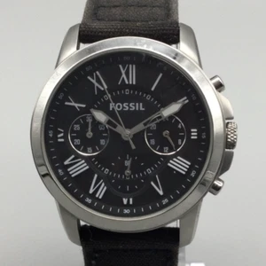 Fossil Grant Chronograph Watch Men Silver Tone 38mm FS4840 Black New Battery - Picture 1 of 14