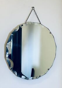 Immaculate Art Deco Bevelled Frameless Chain Mirror￼ - Crown Clasps 50cm D