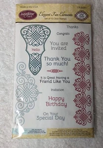 Sellos transparentes JustRite ELEMENTOS DE FANS ELEGANTES álbumes de recortes sello de goma NUEVO - Imagen 1 de 4