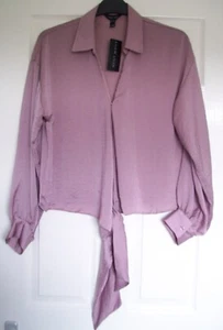 New Look Size 14 ladies pink mauve silky top BNWT tie waist and popper fasten - Picture 1 of 8