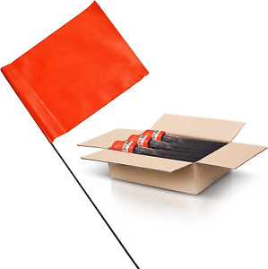 Orange Marking Flags 1000 Pack - 4X5-Inch Marker Flags - 15-Inch Wire - Small Ya