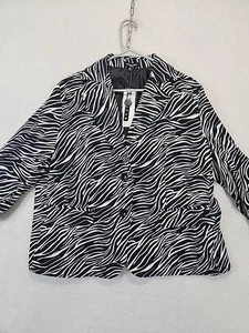Notations Womens Plus Size 2X Black White Zebra Print Blazer Office Professional - Picture 1 of 13