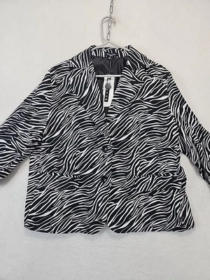 Notations Womens Plus Size 2X Black White Zebra Print Blazer Office Professional - Image 1 of 4