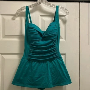 Green Vintage Style One Piece Bathing Suit With Attached Skirt - Picture 1 of 3