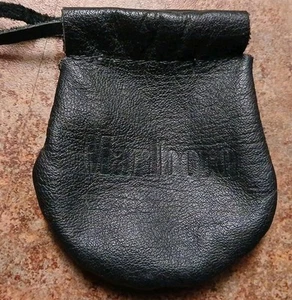 Marlboro-Small Mini Black Leather Drawstring Pouch Satchel-3.5x3" - Picture 1 of 4