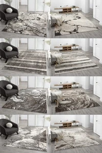 New Living Room Rug Marble Effect Hallway Runner Large Small Thick Grey Mat - Picture 1 of 33