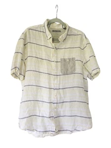 Michael Bastian 100% Linen Men's Large Striped Short Sleeve Button Down Shirt - Picture 1 of 7