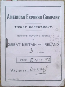 American Express 1907 Ticket Book Great Britain Ireland 3rd Class Rail Steamship - Picture 1 of 3