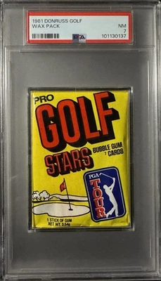 1981 Donruss Pro Golf Stars pacote de cera Jack Nicklaus PSA 7 QUASE PERFEITO - Imagem 1 de 2