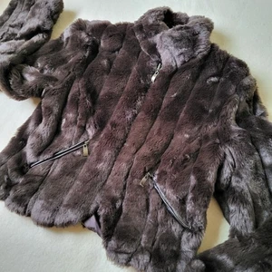 Brown Faux Fur Short Crop Jacket Womens Size Medium Lined - Picture 1 of 14