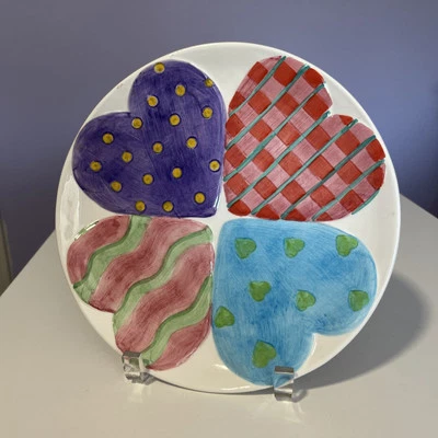 "Lotus 1998 redondo colorido corazón plato San Valentín 8,5"" rayas puntos corazones" Foto 1 de 4