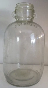 Large vintage one gallon clear glass wide mouth jug marked double loop rings - Picture 1 of 7