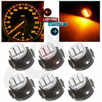 6Pcs Amber T4/T4.2 Neo Wedge 3SMD  LED Bulbs Climate Control Lights 10mm Switch - Image 1 of 4
