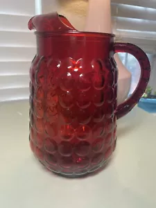 Anchor Hocking Tall Bubble Royal Ruby Red Glass Pitcher w/Handle Vintage - Picture 1 of 12