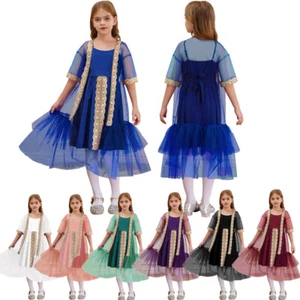 Kids Girls Gown Performance Dress Outfit Skirt Cloak Costume Prom Evening Stage - Picture 1 of 56