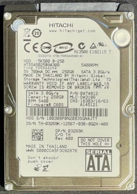 New Dell/Hitachi 250GB SATA 2.5" Hard Drive / 5400RPM / K480F - Image 1 of 4