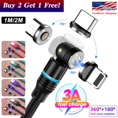 3-in-1 540° Magnetic Fast Charger Cable For Apple Micro USB Type-C LG Samsung US - Image 1 of 4