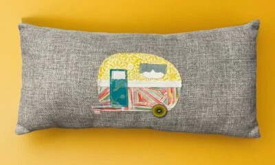 The Bent Needle Throw Pillow Camper RV Trailer Embroidered Patchwork Boutique - Image 1 of 4