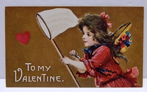 To My Valentine junges Mädchen mit Schmetterlingsnetz fängt ein Herz - Bild 1 von 2