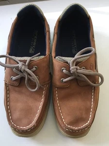 SPERRY TOP SIDER LANYARD Boys Slip On Boat Shoes Moc SZ 5 Brown Leather - Picture 1 of 10