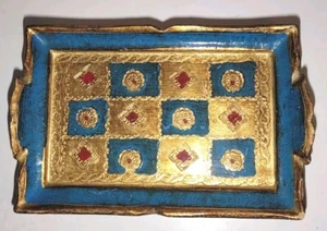 Kleines Vintage Florentiner Tablett Legno Holz Made in Italy gold/blau handbemalt - Bild 1 von 13